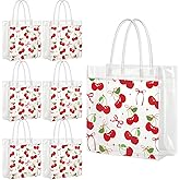 Cherry Bow Clear Gift Bags - 20 Pcs Cherry Bow Clear PVC Goodie Candy Bags with Handle Fruit Bowknot Handbag Party Favors for Wedding Birthday Baby Shower Valentine's Day Mother's Day 8×8×3.15 Inch