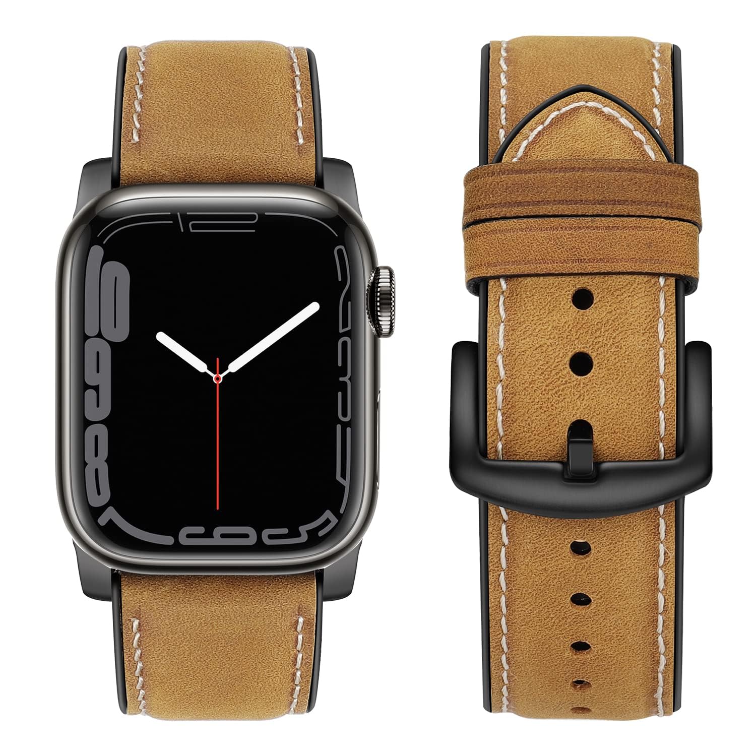 Tasikar Straps Compatible with Apple Watch Strap 41mm 40mm 38mm, Genuine Leather Silicone Replacement Band Compatible for iWatch SE Series 9 8 7 6 5 4 3 2-38mm 40mm 41mm/Brown