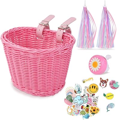 Flintronic Kids Bike Basket Pink with DIY Accessories and Straps