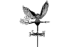 CENTMEHR Ornamental Metal Weathervane in Black with a Majestic Owl in Flight, Mount and Screws Included