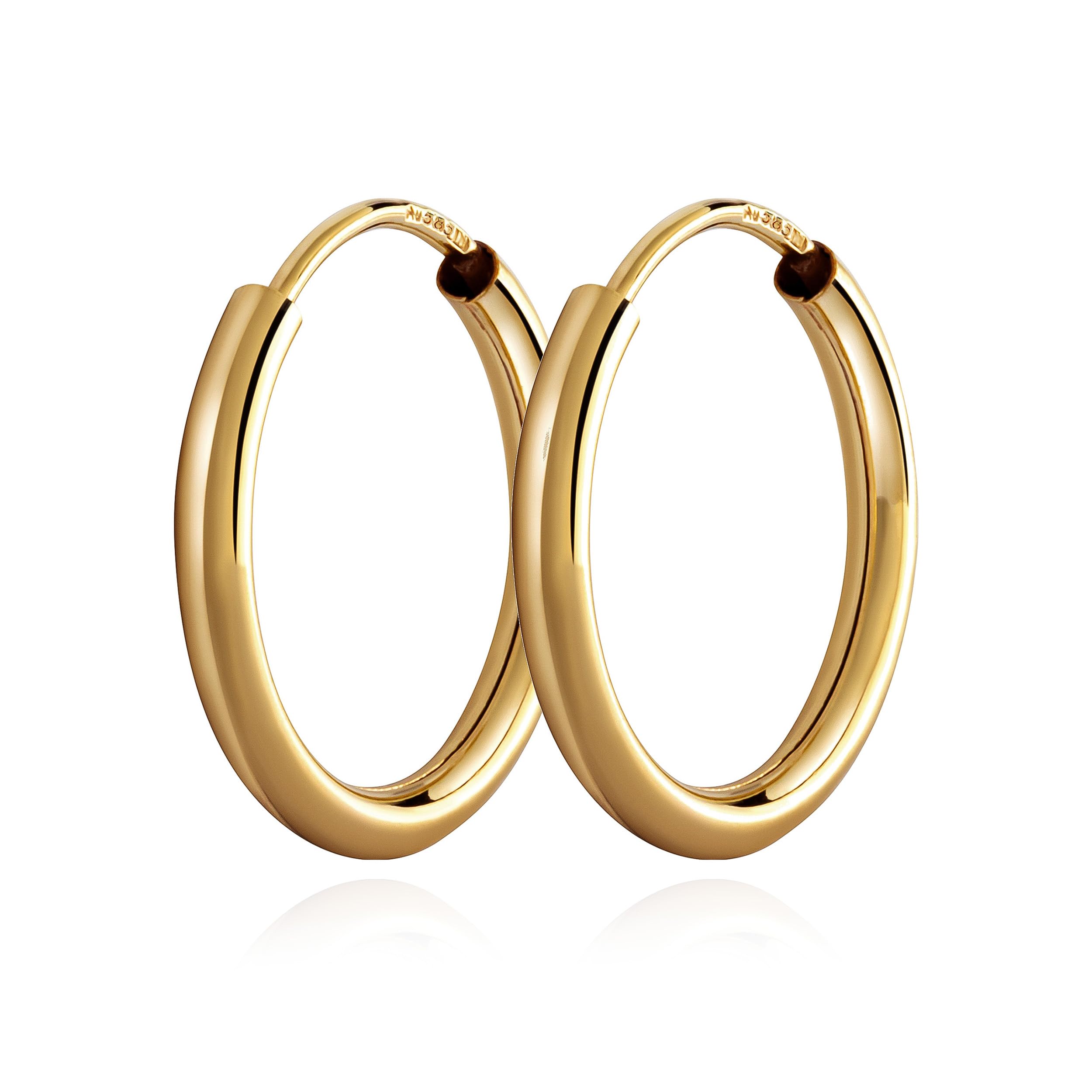 NKlaus pair gold yellow gold creole earrings 15mm earrings 1,8mm thickness ear jewellery round 2568