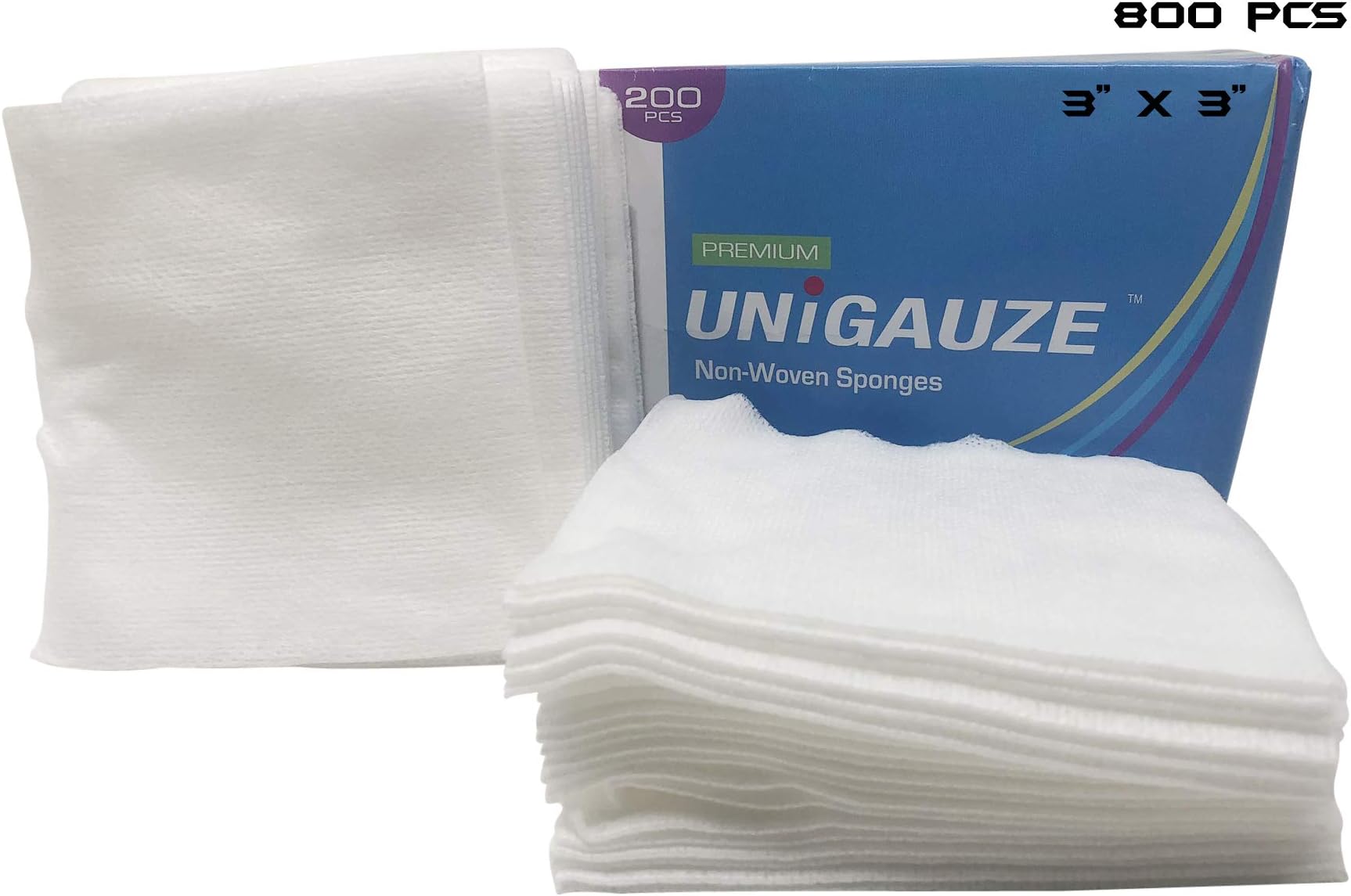 800 PCS (3" X 3") Premium 4-ply Non-Woven, Non-Sterile Sponge Gauze Pad-Dental, Salon, All Purpose Gauze Sponges Pads -(4 Packs x 200 Counts) -White