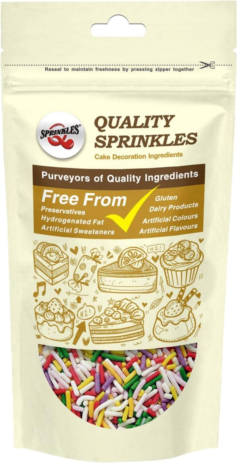 Quality Sprinkles Matt Rainbow Sugar Strands Sprinkles 150g