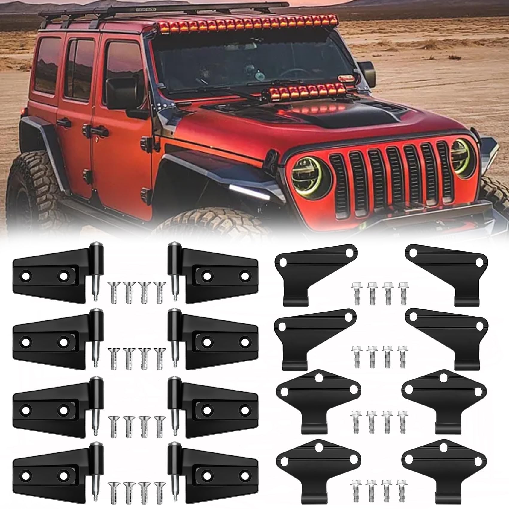 Photo 1 of 4 Door Hinge Assembly Kits Compatible with 2007-2018 Jeep Wrangler JK JKU Unlimited Rubicon Sahara, Fits Jeep Wrangler JK Inside and Outside, Jeep Wrangler JK Door Hinge 16PCS with 36 Bolts