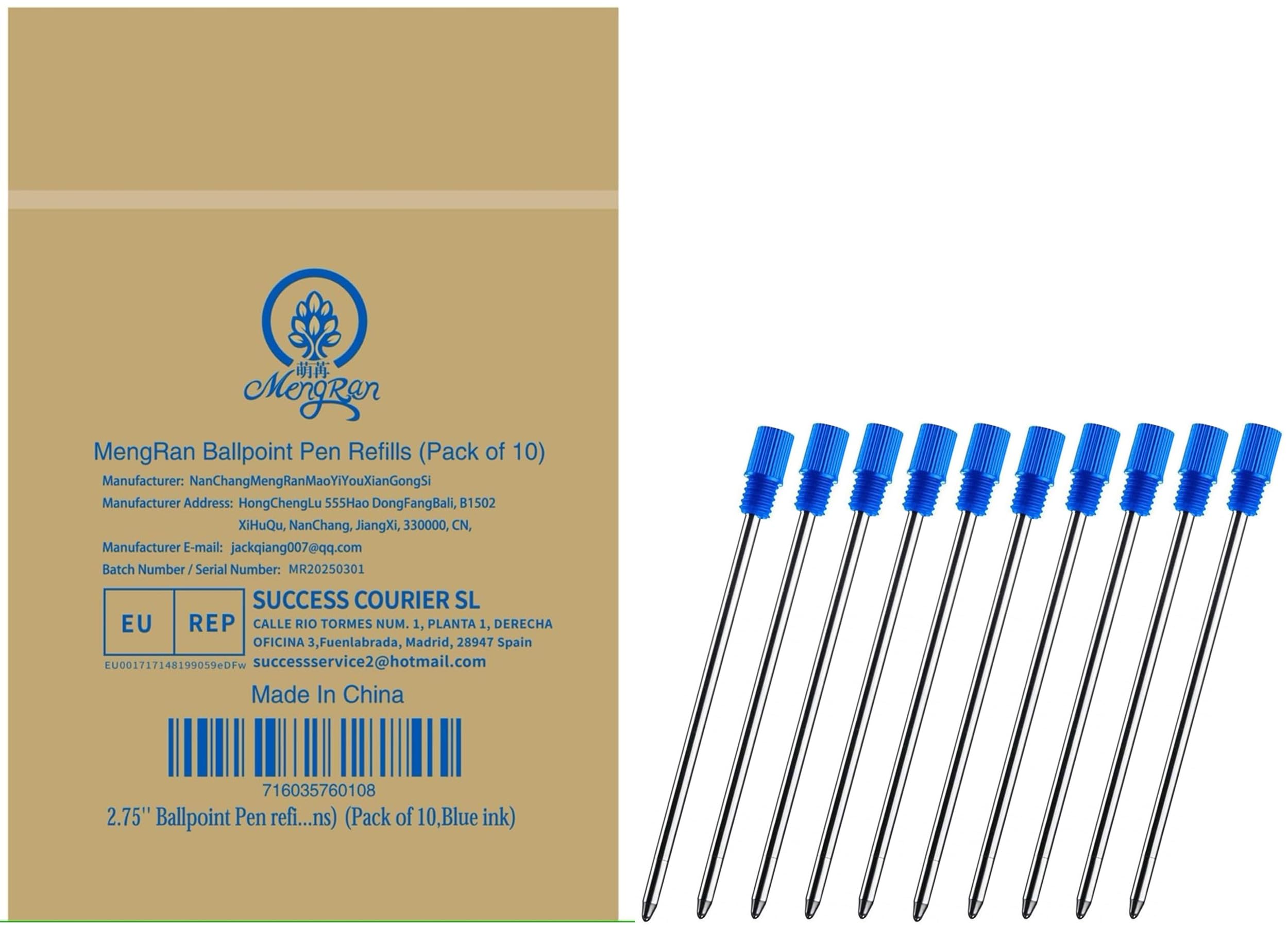 MengRan 2.75'' Mini Ballpoint Ink Pen Refills for Twist Pens, D1 Pen Refill (Remove Blue Cap),Compatible with Swarovski Pen Refills (10 Pcs Blue Ink)