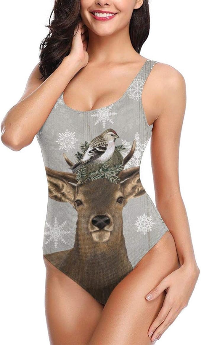 Canada Juoky Rustic Woodland Winter Deer Swimsuit for Women One Piece