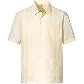 Men's Short Sleeve Guayabera Shirts for Men Button Down Cuban Beach Shirt Tops