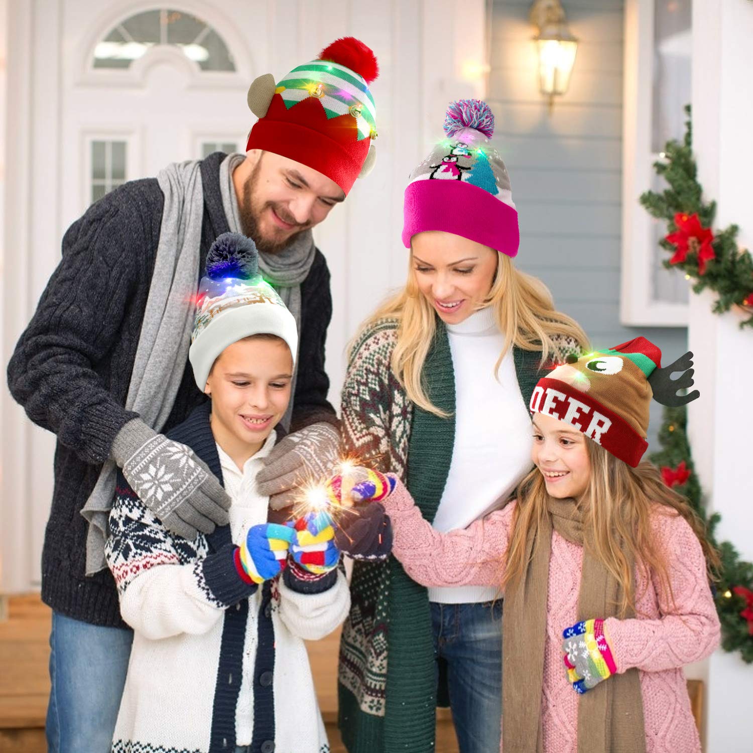 LED Christmas Knitted Hats, Fascigirl Kids Light-up Xmas Knit Beanie Adults Cap