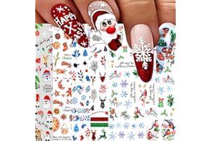 QDSUH Christmas Nail Art Stickers, Snowflake Nail Decals 3D Self-adhesive Santa Claus Snowflake Snowman Bird Christmas Bell Tree Stick Elk Pattern Xmas Winter Nail Design for Christmas Nail Decoration(8Sheets)