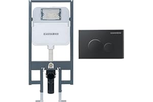 Casta Diva in Wall Toilet Tank Carrier, Concealed Wall Hung Toilet Tank System with Black Dual-Flush Actuator Plate (2x4 / 2x6 Studs)