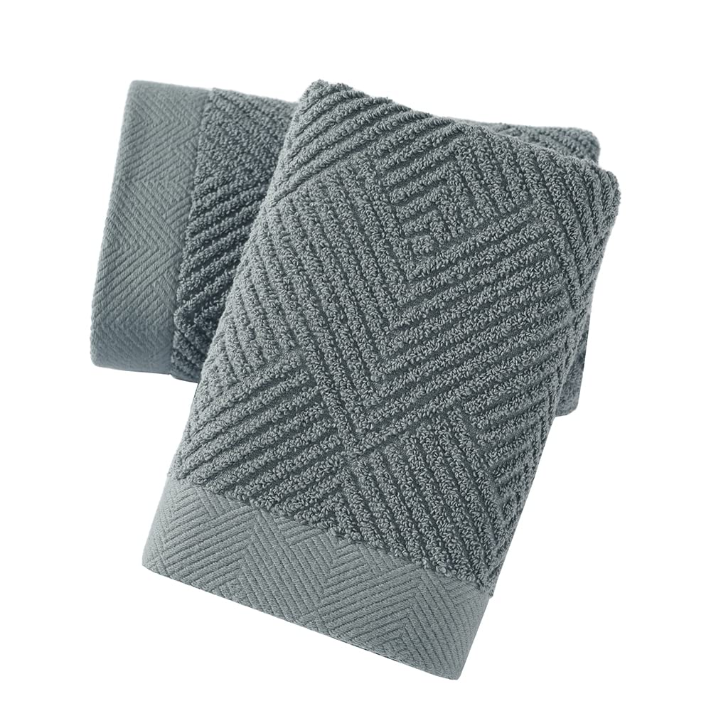 sense gnosis Grey Herringbone Hand Towel Set of 2 Premium 100% Cotton Striped Weave Ultra Soft Highly Absorbent Hand Towel for Bathroom 13 X 29 Inch
