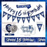 Yontree 16th Birthday Decorations Navy Blue Silver 9ft Banner Sash Cake Topper view 3