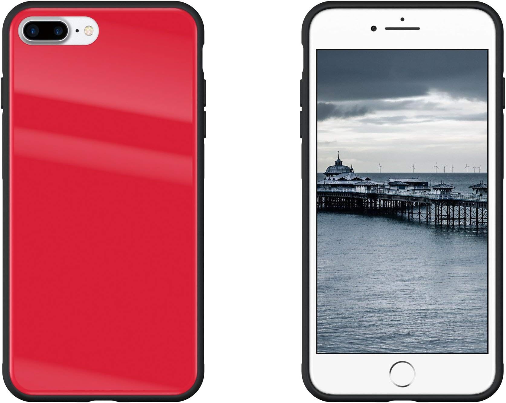 iPhone 7 Plus Case, iPhone 8 Plus Case, EmWhyDee Original Style Tempered Glass Back, Full Protective Cover Case for Apple iPhone 7/8, Anti-Scratch (Red)