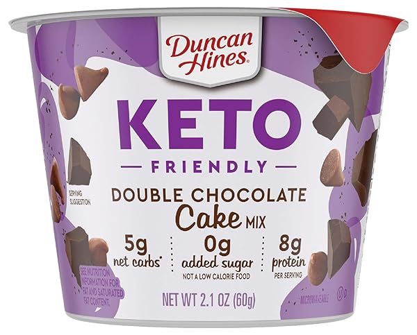 DUNCAN HINES KETO FRIENDLY DOUBLE CHOCOLATE CAKE MIX, 2.1 KETO FRIENDLY DOUBLE CHOCOLATE CAKE CUP 25.2 OUNCE (PACK OF 12)