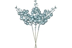 Artiflr Red Berries, 14 Pack Artificial Berry Stems for Christmas Tree Decorations, Crafts, Holiday and Home Decor, 7.9 Inches (Light Blue)