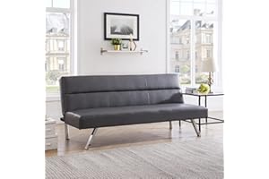 Naomi Home Zoe Futon Sofa Bed, Faux Leather Futon Couch, Modern Convertible Folding Sofa Bed Couch with Chrome Legs, Reclining Mini Couch, Leather Futon Small Couch for Bedroom Living Room Grey