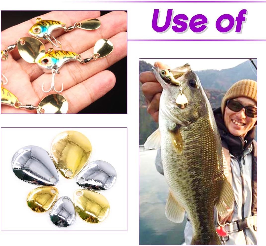 Swpeet 60Pcs Gold and Sliver Fishing Spoons Rigs Spinner Blades Baits Kit, Spinner Spoons Tackle DIY Fishing Lures Accessories Perfect for Hard Lures Worm Spinner Baits Spoons Rigs Making : Sports & Outdoors