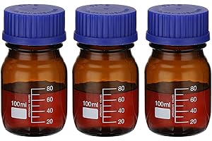 PATIKIL 3 Pack Reagent Media Storage Bottles, 100ml Borosilicate Glass Graduated Round Bottles with GL32 Blue Screw Cap for L
