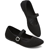 BABUDOG Mesh Ballet Flats for Women,Women's Mary Jane Flats with Buckle Strap,Black Nude Foldable Flats Shoes for Women,Comfortable Dress Shoes
