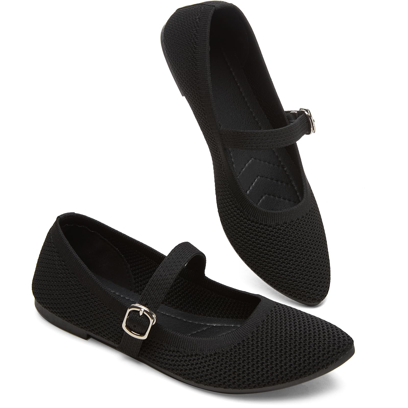 Photo 1 of BABUDOG Mesh Ballet Flats for Women,Women's Mary Jane Flats with Buckle Strap,Black Nude Foldable Flats Shoes for Women,Comfortable Dress Shoes(Black.US6)
