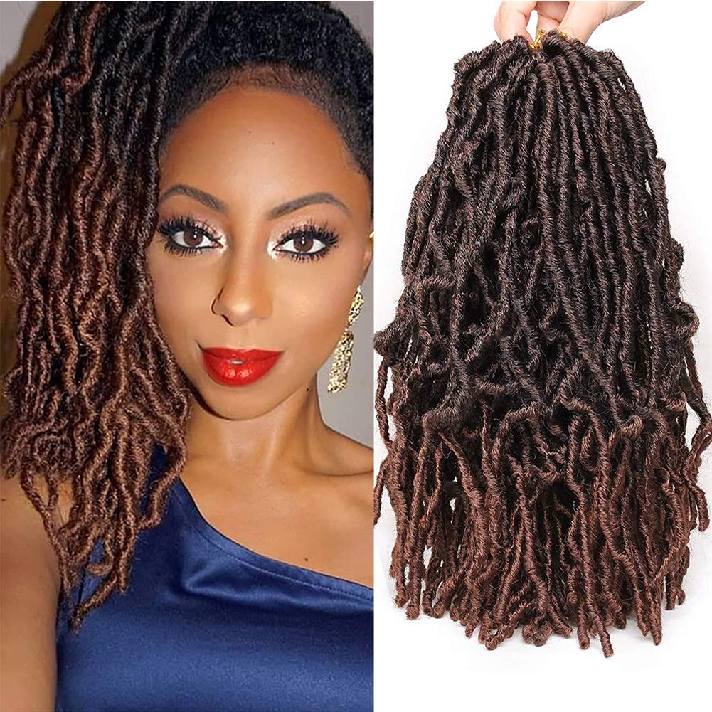 Xtrend 6 Packs 12 Inch Pre-Looped Nu Faux Locs Crochet Braids Hair Extensions for Short Distressed Butterfly Locs Ombre Synthetic Braiding Hair Wavy Gpysy Soft Locs Crochet Hair 18strands/pack 1B/30#