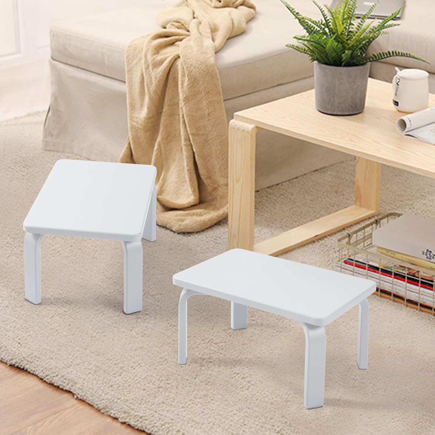HOUCHICS 2 Pack Wooden Step Stool for Kids,Children's Step Stool with Non-Slip Pads,Bathroom Potty Stool & Kitchen Wood Stools(White): Furniture & Decor