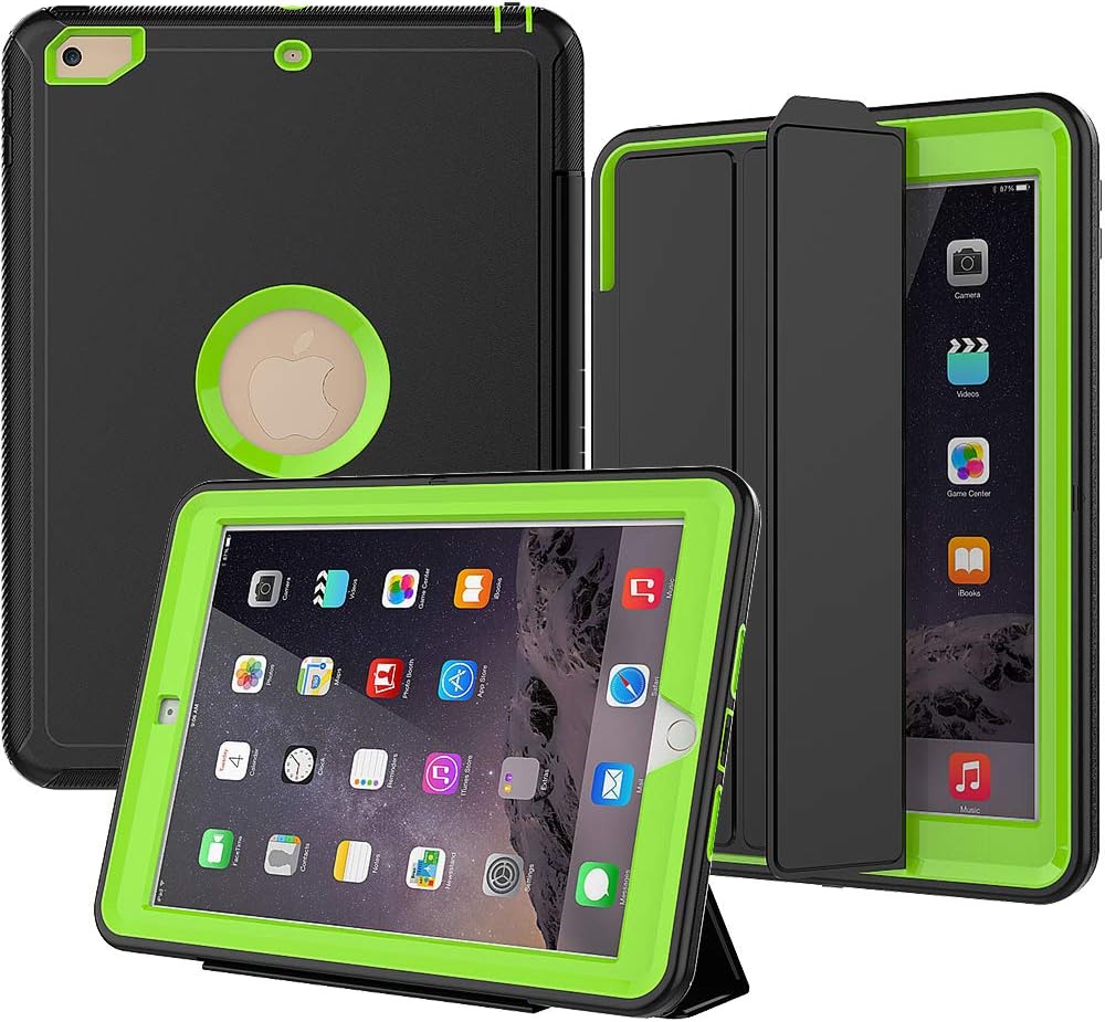 iPad 5th/6th Generation Case, SEYMAC Smart Case [Protective Cover] with Auto Sleep Wake Function, Three Layer Drop Protection Rugged/Heavy Duty Case for 2017/2018 New iPad (Green)
