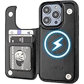 ONETOP Compatible with Magsafe for iPhone 14 Pro Wallet Case with Card Holder, PU Leather Kickstand RFID Blocking Case, Double Magnetic Clasp and Durable Shockproof Cover 6.1 Inch (Black)
