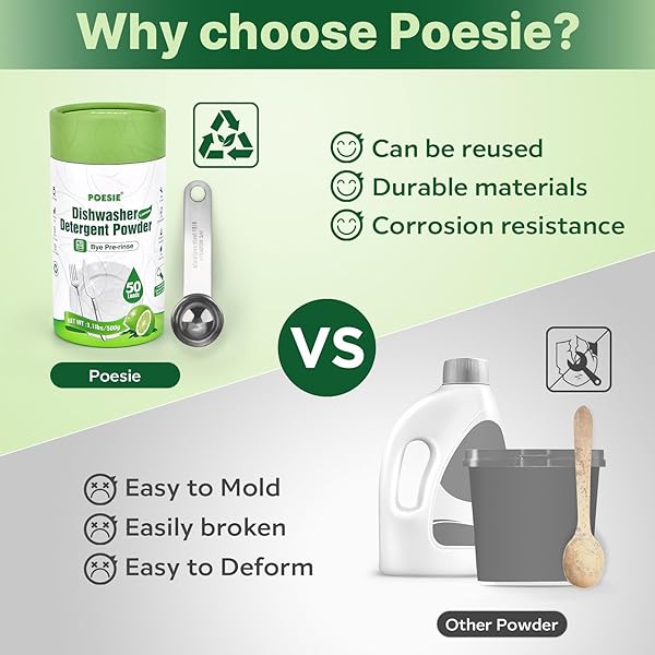 POESIE DISHWASHER DETERGENT POWDER LEMON SCENT 50LOADS 1.1LBS ULTRA CONCENTRATED ZERO WASTE HOME DISH CLEANING POWDER DISH DETERGENT EFFICIENCY EASY TO USE