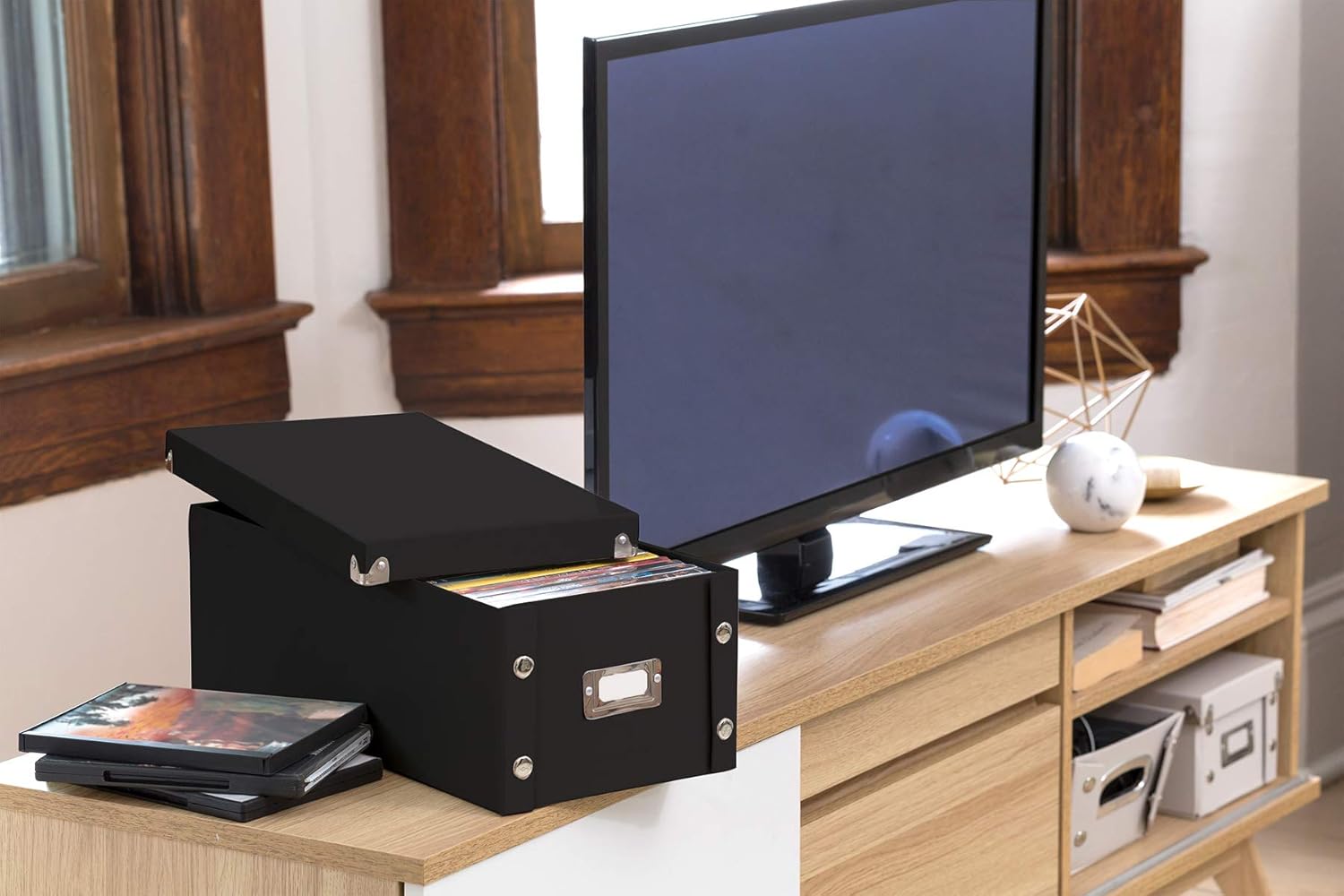 Snap-N-Store DVD Storage Boxes, Set of 2 Boxes, Each 6" x 8.25" x 16.5" Inches, Holds up to 26 DVDs in Cases, Black (SNS01618): Home Audio & Theater