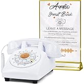 FiayaCom Audio Guest Book Wedding Phone,32GB Memory Customized Audio Messages, Volume Adjustable, with Message Replay Feature, Suitable for All Kinds of Party(White+Golden Sign)