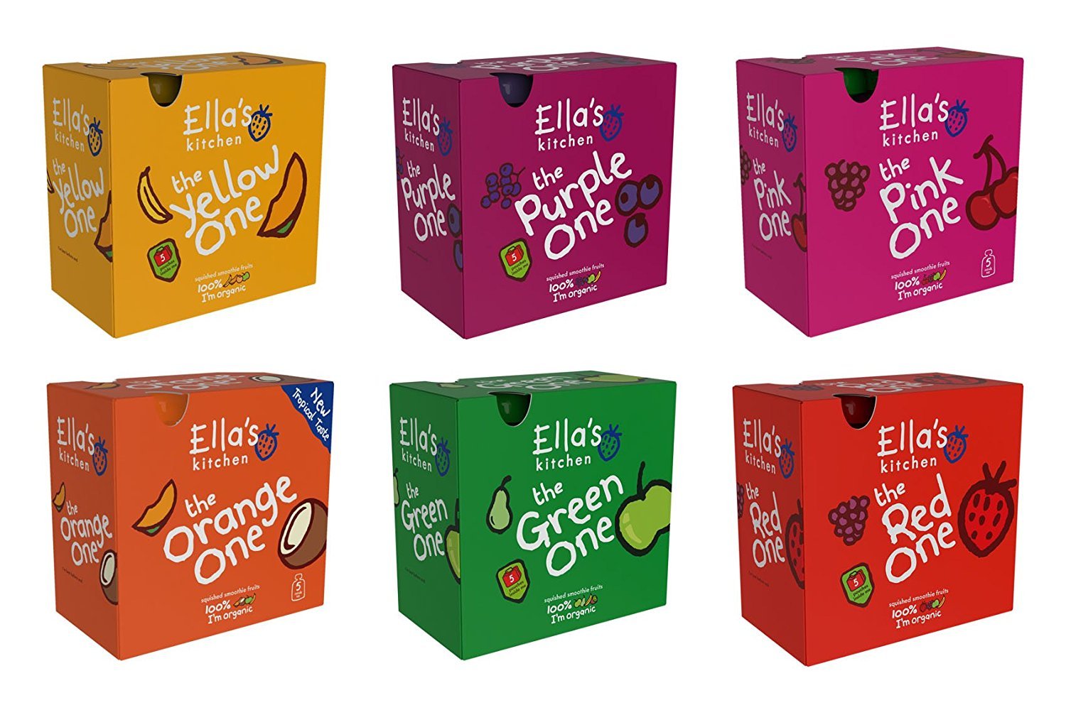 Ella's Kitchen Organic Smoothie Multipack Fruits Mixed Case Selection The Red, Green, Orange, Yellow, Purple, Pink One (6 x 5 x 90 g)