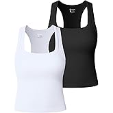 OQQ Women's Tank Top 2-Piece Ribbed Samless Square Neck Sleeveless Tops Stretchy Casual Going Out Shirts