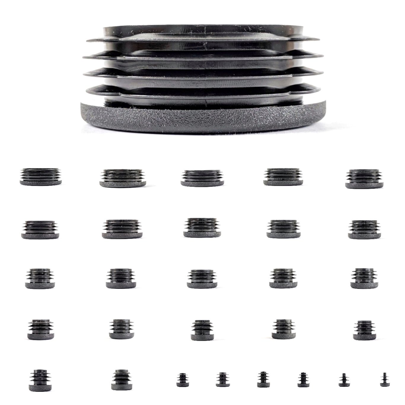 16mm Plastic End Caps, Black Round Tube Inserts, Pack of 4 (See Second Image for Ordering Guide) - Made in Germany