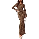 PRETTYGARDEN Women's Floral Bodycon Maxi Dress 2026 Spring Elegant Mesh Long Sleeve Formal Wedding Guest Cocktail Dresses