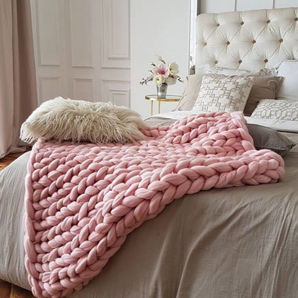 47x59in Chunky Knit Blanket,Light Pink Blanket,Chunky Knit,Chunky Throw,Chunky Blanket,Giant