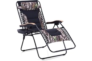 PHI VILLA XXL Oversized Padded Zero Gravity Chair, Foldable Patio Recliner, 30" Wide Seat Anti Gravity Lounger with Cup Holder, Support 400 LBS (Camouflage)