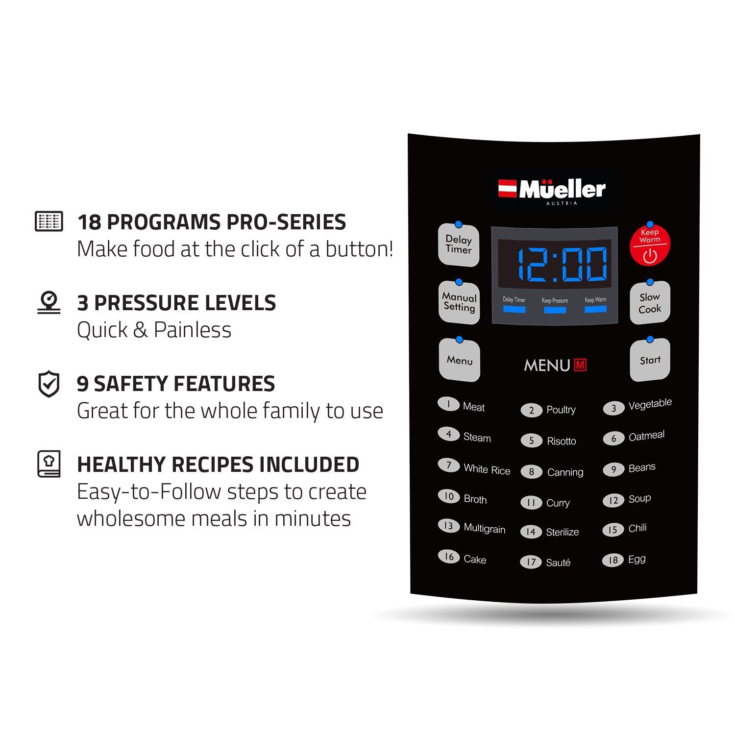 Mueller 10in1 Pro Series 18 Smart Program Pressure Cooker German ThermaV Even Heat Technology