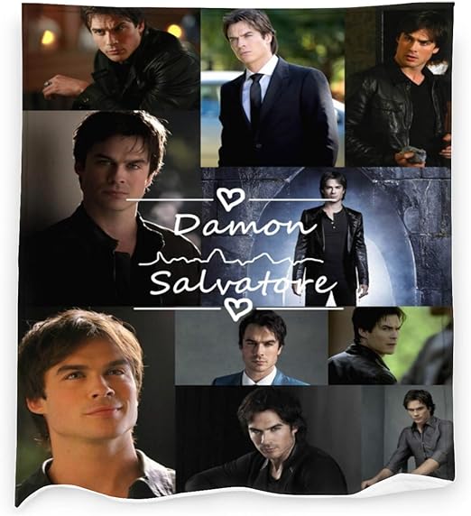 VampireDiariesDamonSalvatore Throw Blanket, Ian Somerhalder Flannel Blankets for Bedding Sofa