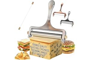 TOPULORS Wire Cheese Slicer Stainless Steel Handheld Cheese Cutter for Mozzarella, Cheddar, Gruyere - with 1 Extra Wire - Adj
