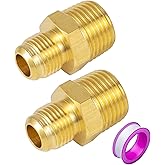 Breezliy 2 PCS Brass Tube Fitting, Half Union Gas Adapter 3/8" Flare x 1/2" NPT Male Pipe Connector