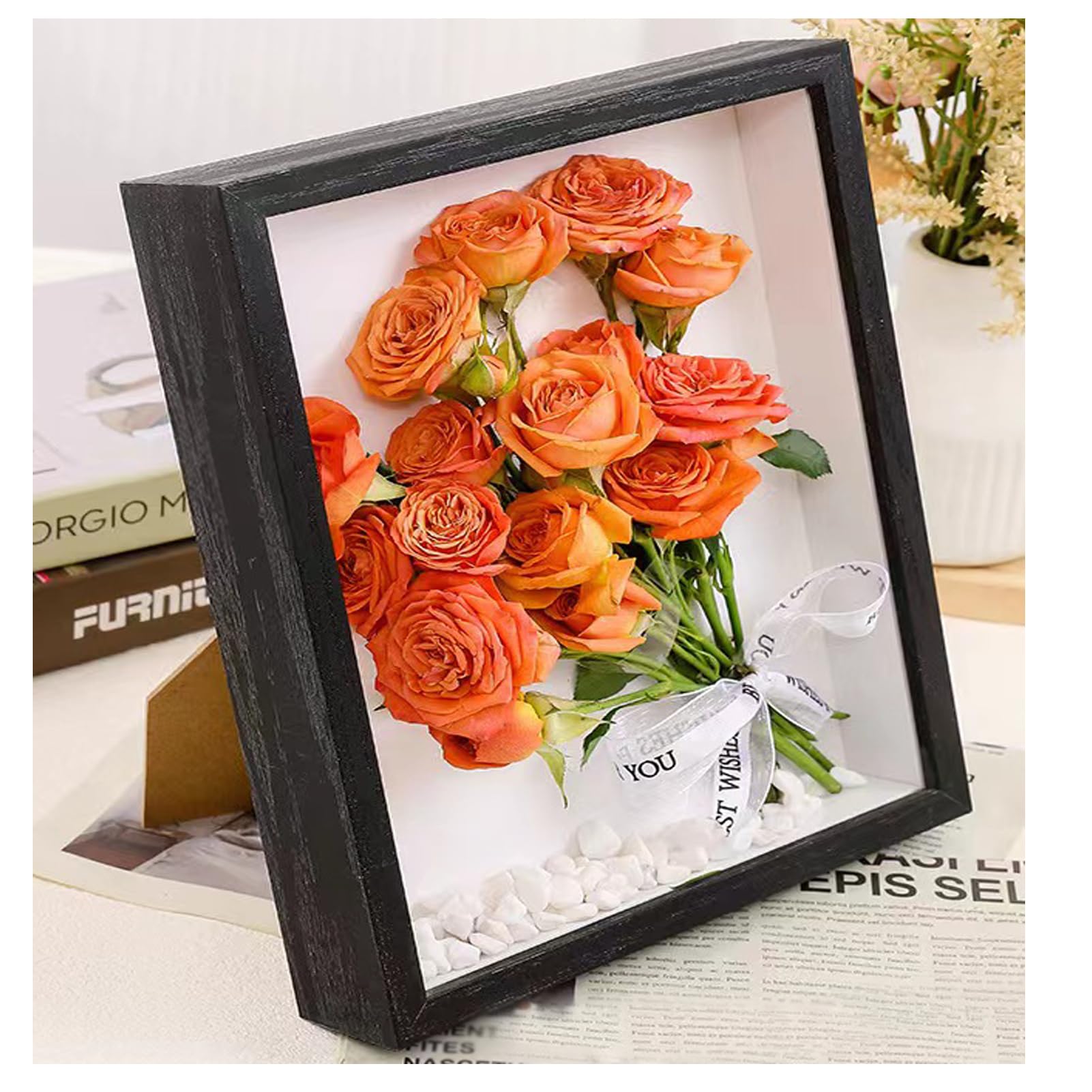 3D Shadow Box (22 x 22cm) Deep Frame for Objects up to 6.5 cm Object Frame for Filling, 3D Display Box for Objects Photos Artworks Memories Flowers Crafts (black,5cm)