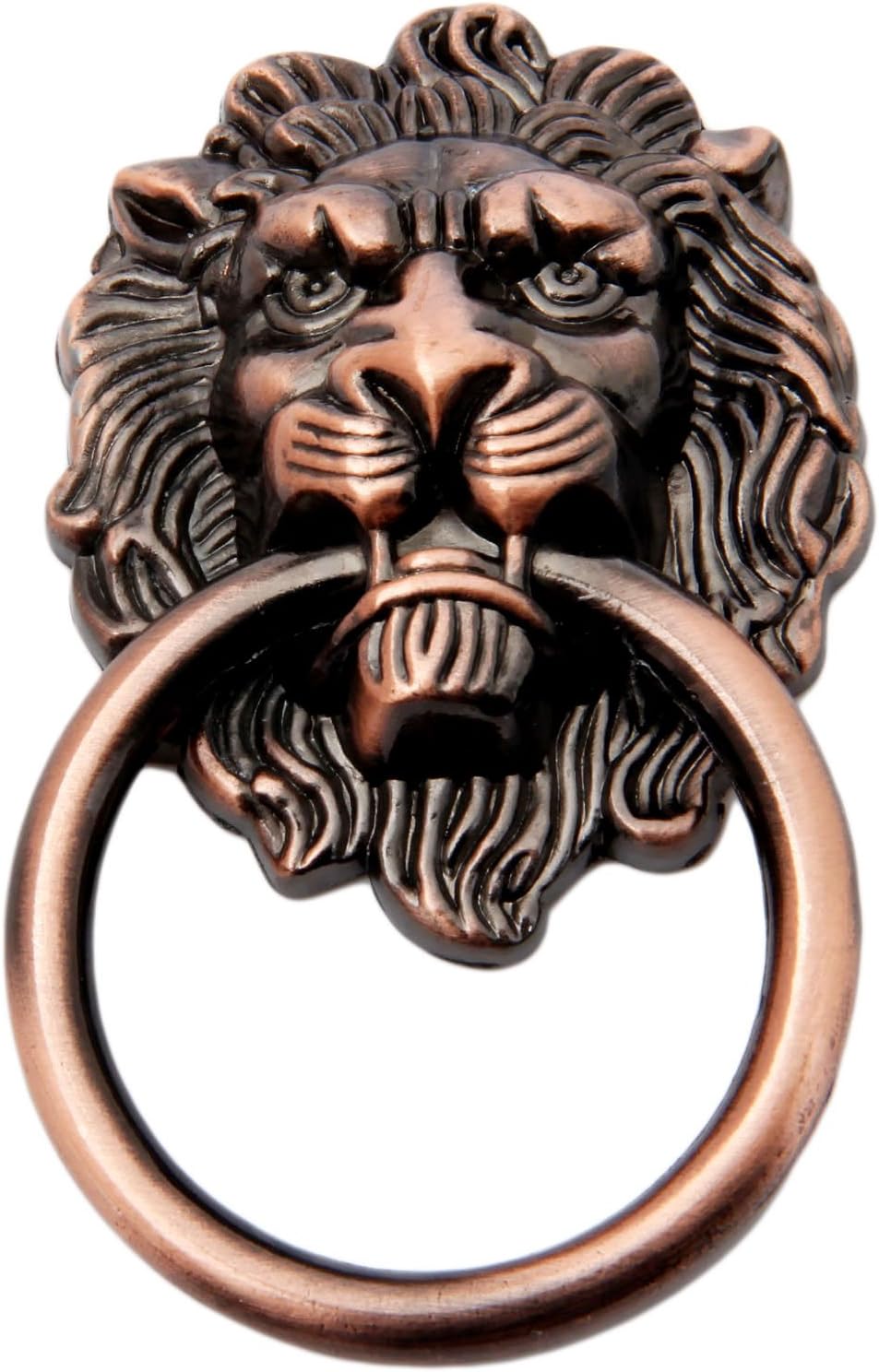 Mgoodoo 5PCS Lion Head Drawer Pulls, 1-1/4inch Antique Red Bronze Ring Pulls Vintage Copper Kitchen Knobs for Cabinet Dresser Drawer Cupboard Closet