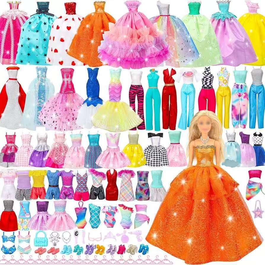 Doll Clothes Gift Set for 11.5 inch Doll and Barbie (56PCs - 2 Wedding Gowns, 2 Evening Dresses, 6 Fashion Dresses, 4 Casual Outfits, 2 Swimsuits, 10 Accessories, 10 Shoes, 20 Hangers, 56, Piece)