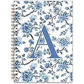 NaZaUK Blue Initial A Custom Notebook Journal, Personalized Teen Girl Gifts, Journal for Teen Girls, Monogrammed Gifts for Women Teen Girls, Custom Journal, College Ruled Spiral Notebook 5.5 x 8.3