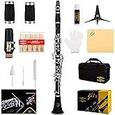 Glory GLY-PBK Professional Ebonite Bb Clarinet with 10 Reeds, Stand, Hard Case, Cleaning Cloth, Cork grease, Mouthpiece Brush