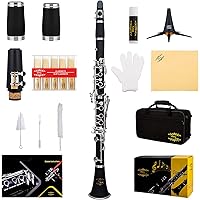 Glory GLY-PBK Professional Ebonite Bb Clarinet with 10 Reeds, Stand, Hard Case, Cleaning Cloth, Cork grease, Mouthpiece Brush