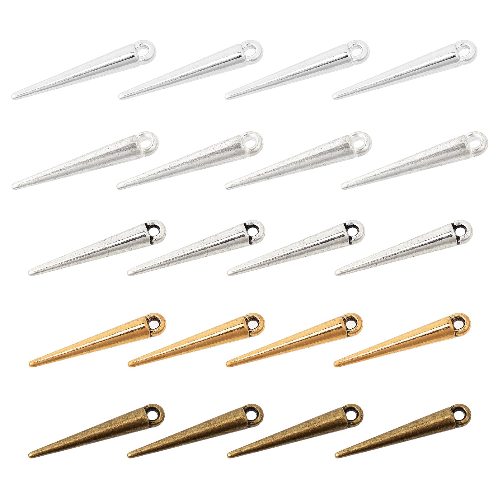 NBEADS about 100Pcs 5 Colors Spike Beads, Tibetan Style Alloy Spike Charms for DIY Necklace Earrings Jewellery Making, 21x3mm