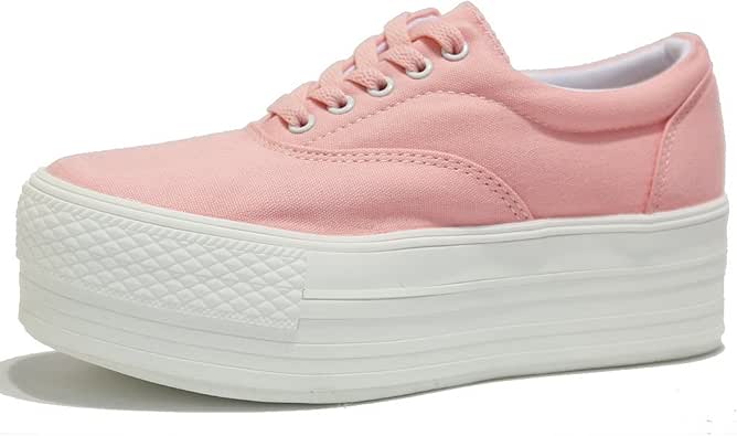 Amazon.com | Women's Platform Light Pink Canvas Low Cut Sneakers Shoes Ladies Trainers (5 B(M 