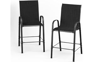 VONZOY Outdoor Bar Stools of 2,Patio Bar Stools with High Back，All-Weather Textilene Patio Chair for Backyard Garden Lawn（Black）